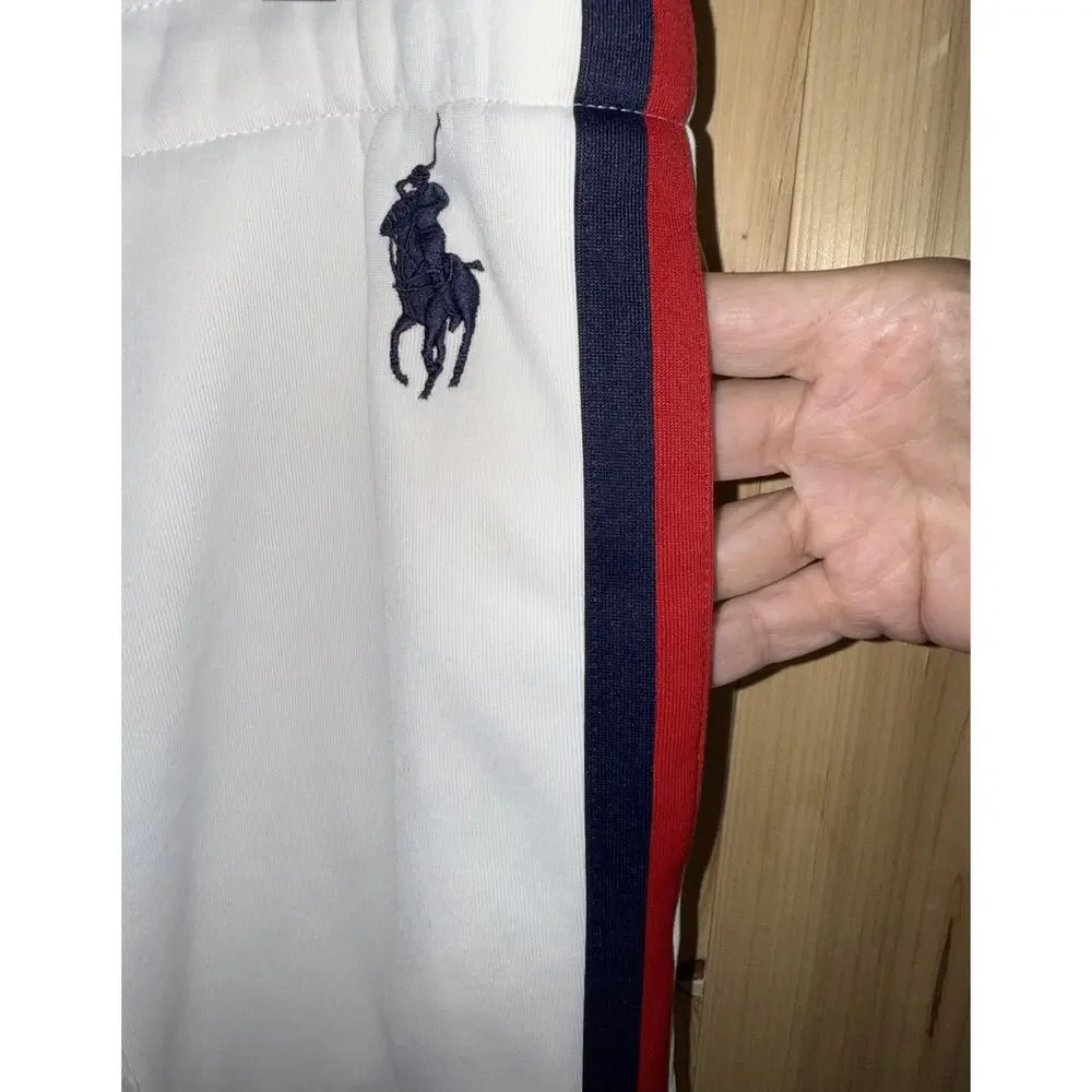 Polo Ralph Lauren White Red Navy Side Stripe Pique Track Pant Joggers USA Sz XL